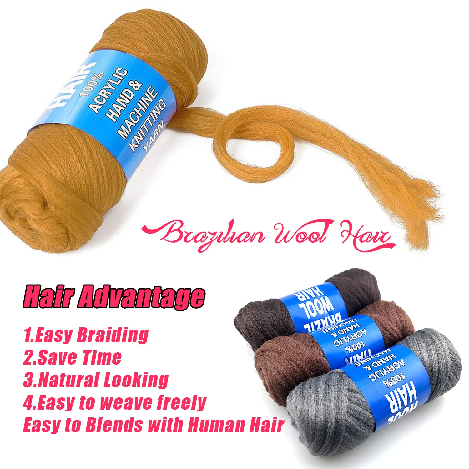 15m Brazilian Eco-Friendly Synthetic Wool Hair Extensions for Braiding, Ideal for Women's Senegalese Twists and Faux Locs Styles