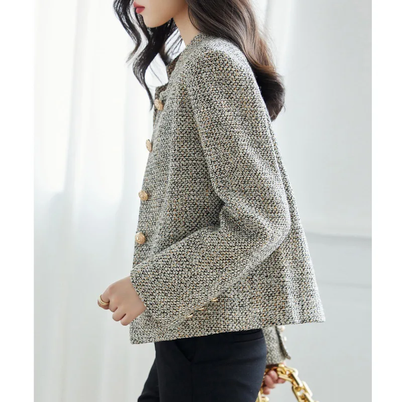 Grey tweed women jacket short Small Fragrant One-Piece spring / autumn / winter woolen coat new classic jacket Ladies