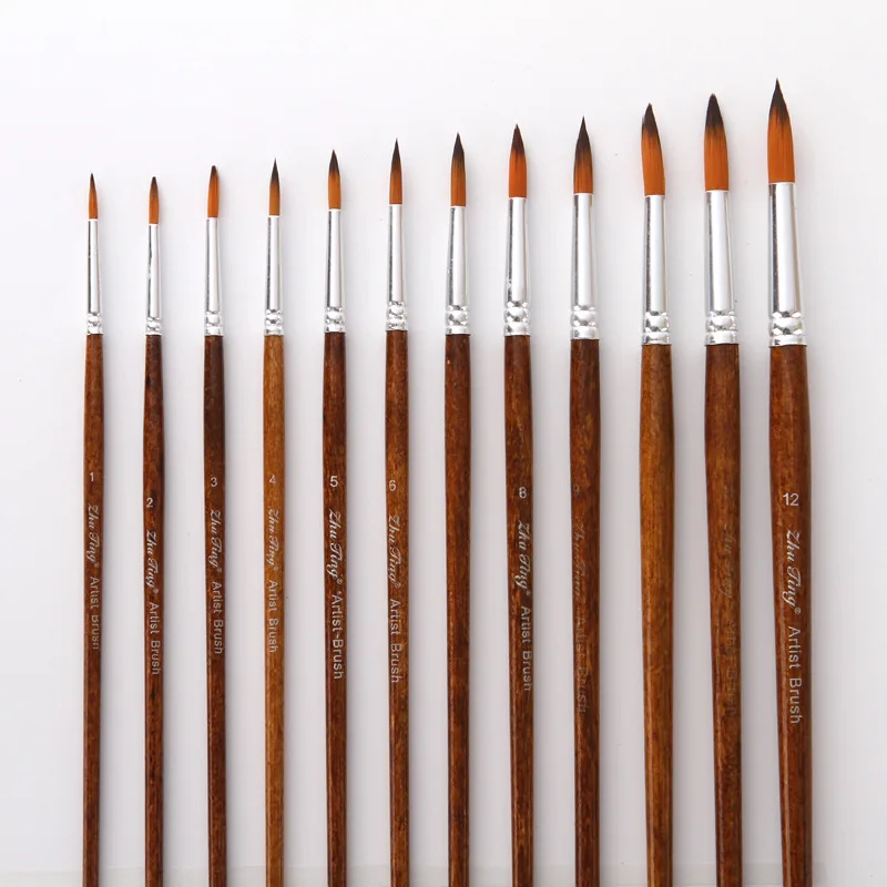 12 Pcs/Set Retro Wooden Nylon Hair Brush Pen DIY Watercolor Oil Acrylic Painting Brushes Art Drawing Tool Supplies