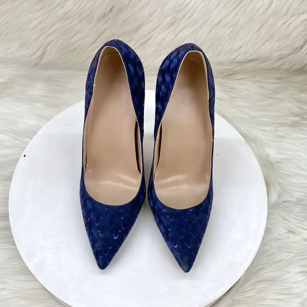New Royal Blue Jacquard Women Pumps Pointed Toe Thin Stiletto High Heels 8cm 10cm 12cm Heel Wedding Party Prom Evening Dress - view 4