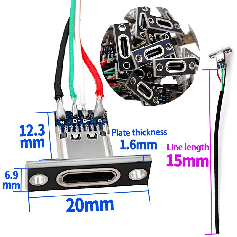 USB Jack 3.1 Type-C 4 P Welding Wire 3A Female DIY Connector Straight For Mobile Phone Charging Port Charging Socket