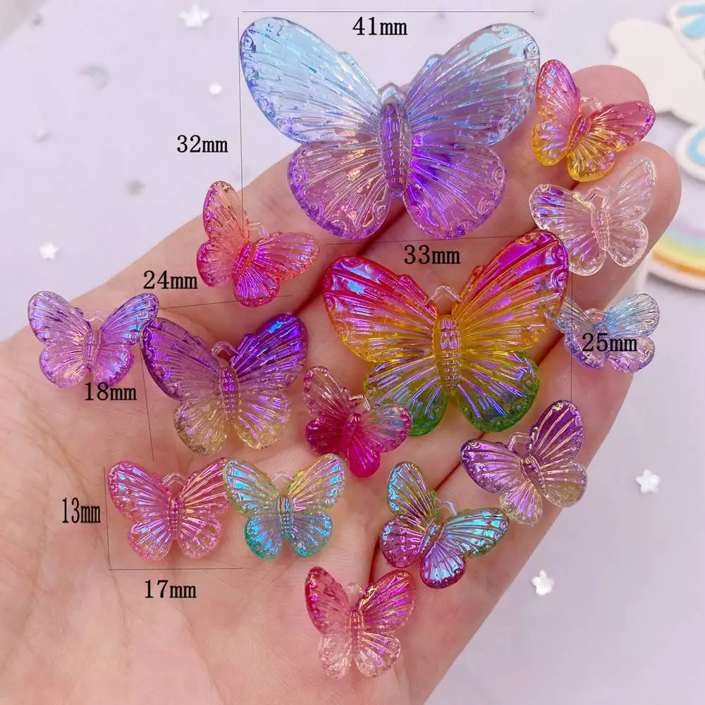 AB Resin Bling Colorful Clear Crystal Butterfly Flatback Rhinestone 1 Hole Figurine Pendant Home Scrapbook  DIY  Applique Craft