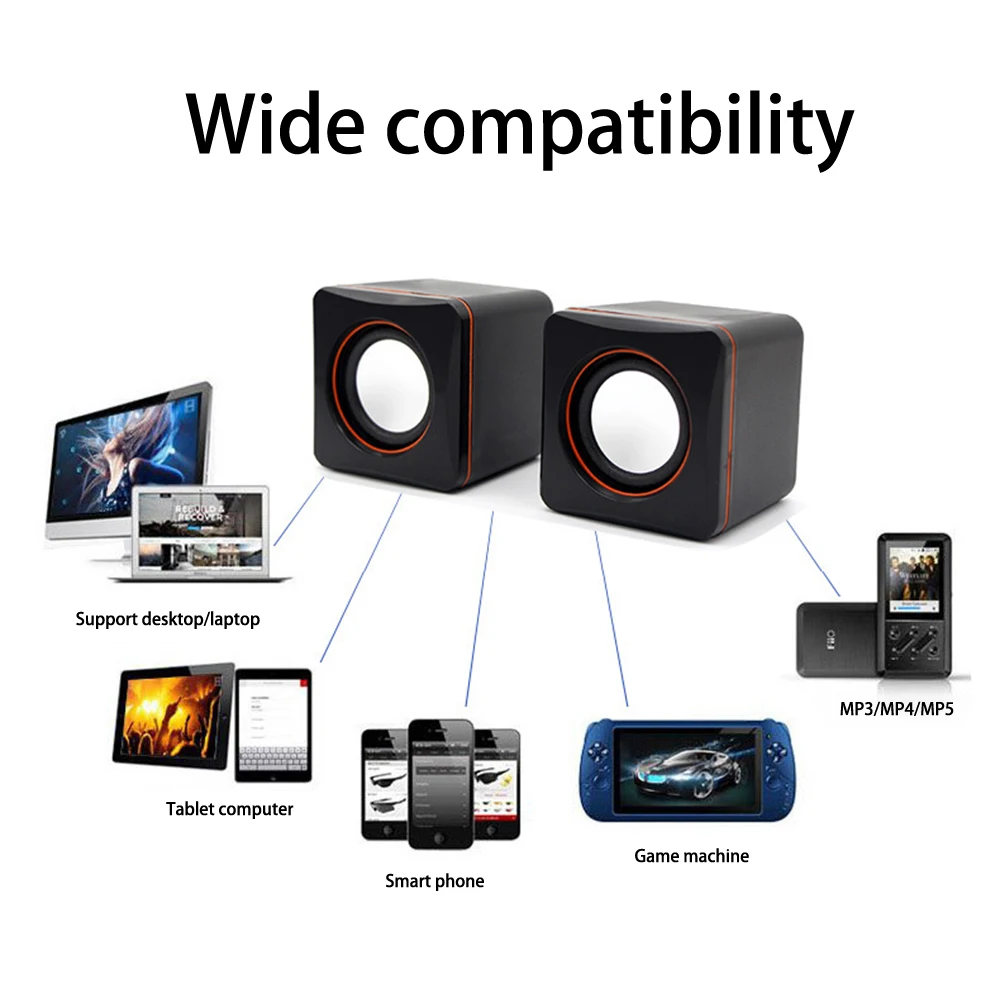 Minimalist Black Small Speaker Computer Notebook Desktop Sound Box Mini USB Wired Subwoofer Home Office Speaker