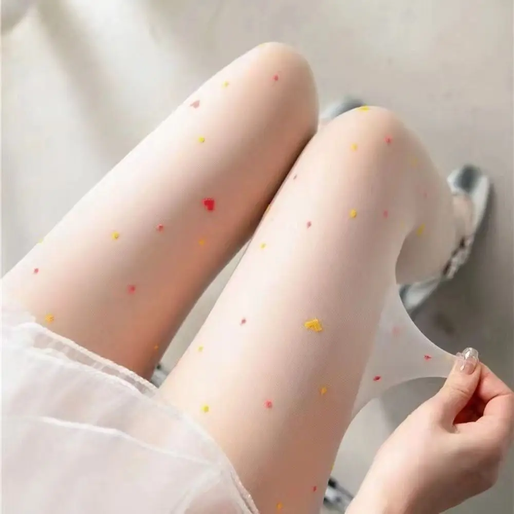2 Stuks Transparant Hart Lange Panty Nylon Ultradunne Kleurrijke Dot Kousen Harajuku Lolita Jk Stijl Mesh Panty zomer