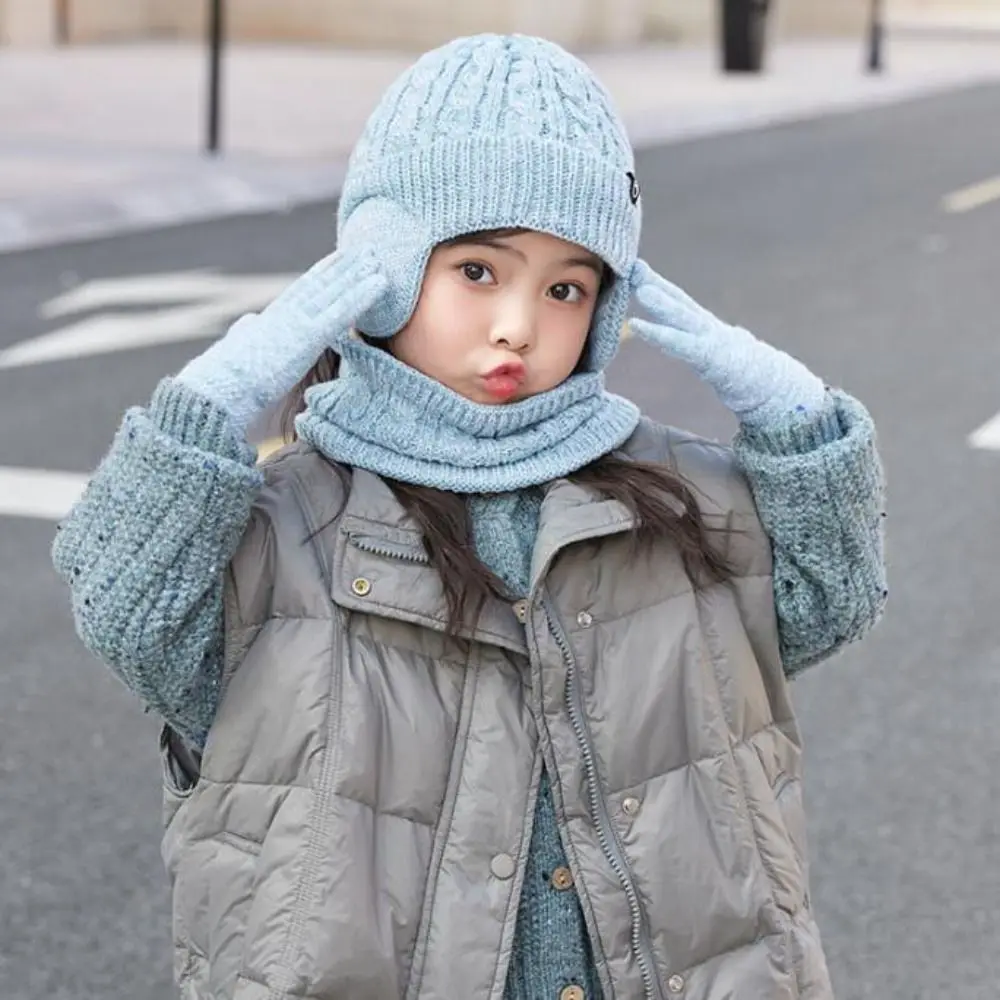 3 قطعة/المجموعة بسيطة بلون قبعة وشاح قفازات مجموعة إيرفلاب Coldproof بلوفر شتوي قبعة سميكة سدادات حماية الأذن في الهواء الطلق