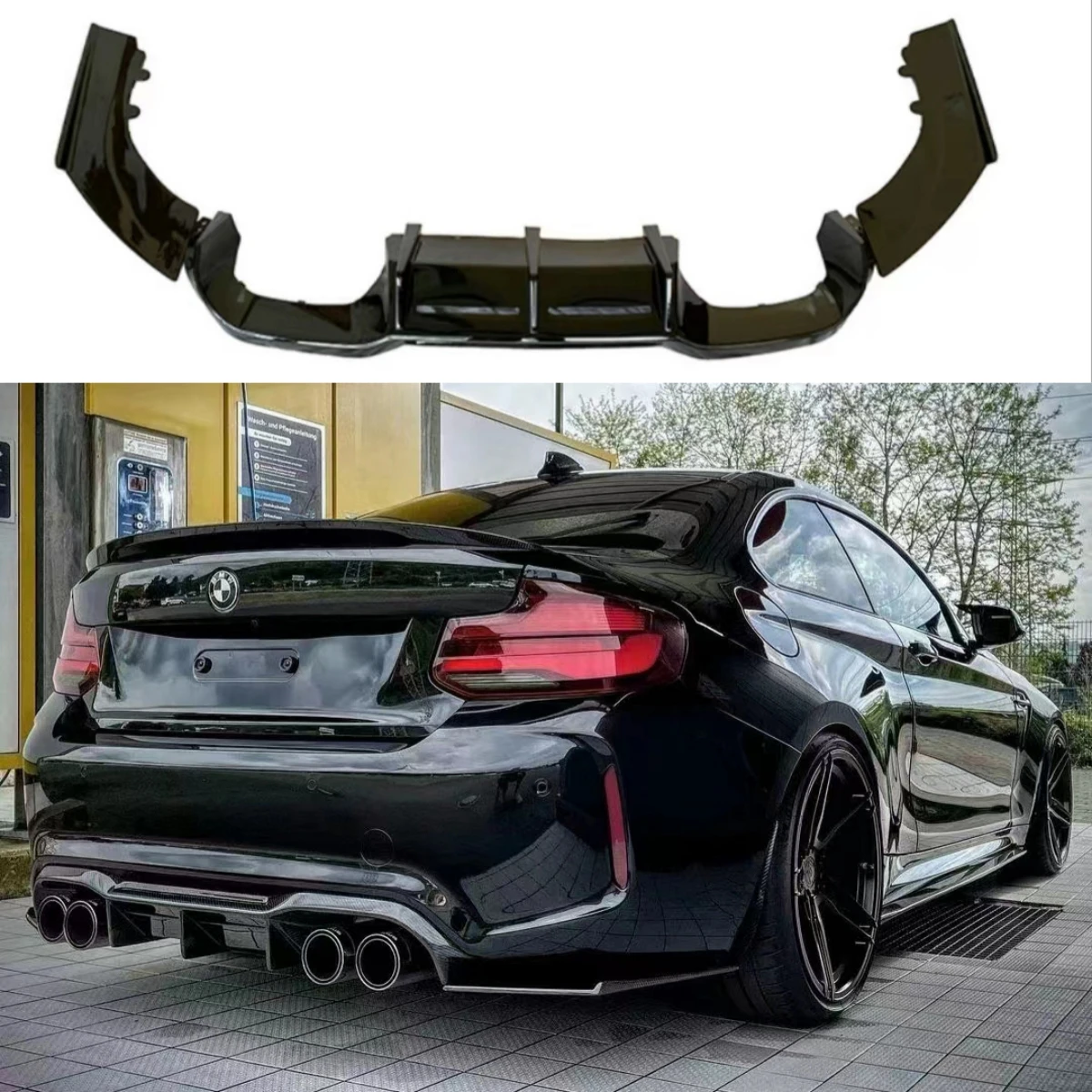 For BMW M2 F87 M2C 2016-2020 V style Diffuser Spoiler Side Splitters Rear Diffuser Lip Rear Bumper Guard