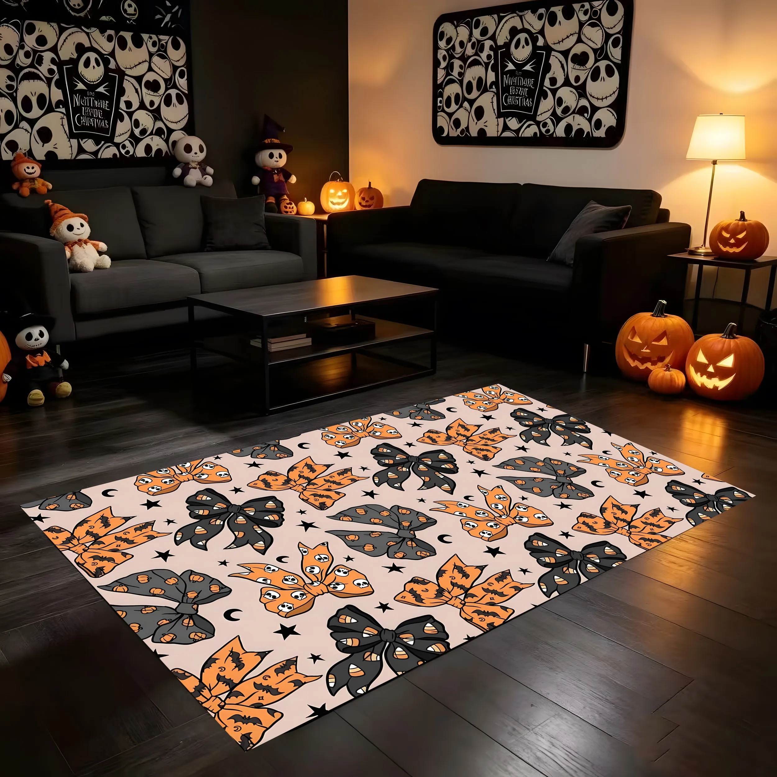 2D Carpet Bizarre Moth Star Moon Prints Featuring Dark Retro Style Eye Catching Full Halloween Fun Festive Atmosphere
