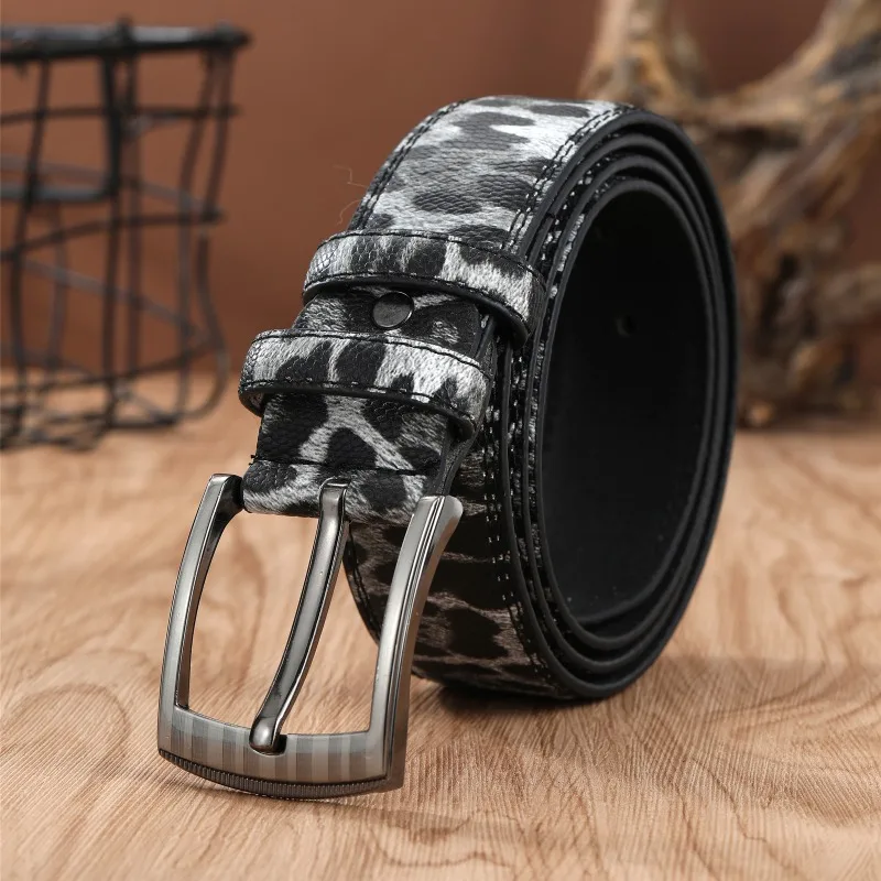 Classic Versatile Men's Leopard Print Belt Retro Personality Pin Buckle Belt Trend Jeans Accessories 2026 New Fashion Belt