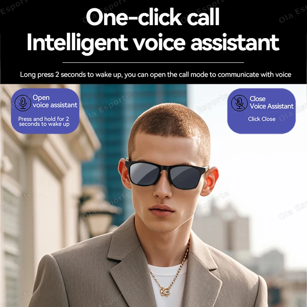 Gafas inteligentes Gafas de sol inalámbricas con Bluetooth Micrófono incorporado Altavoces Compatible con asistente de voz y táctiles Vidrio para hombres y mujeres