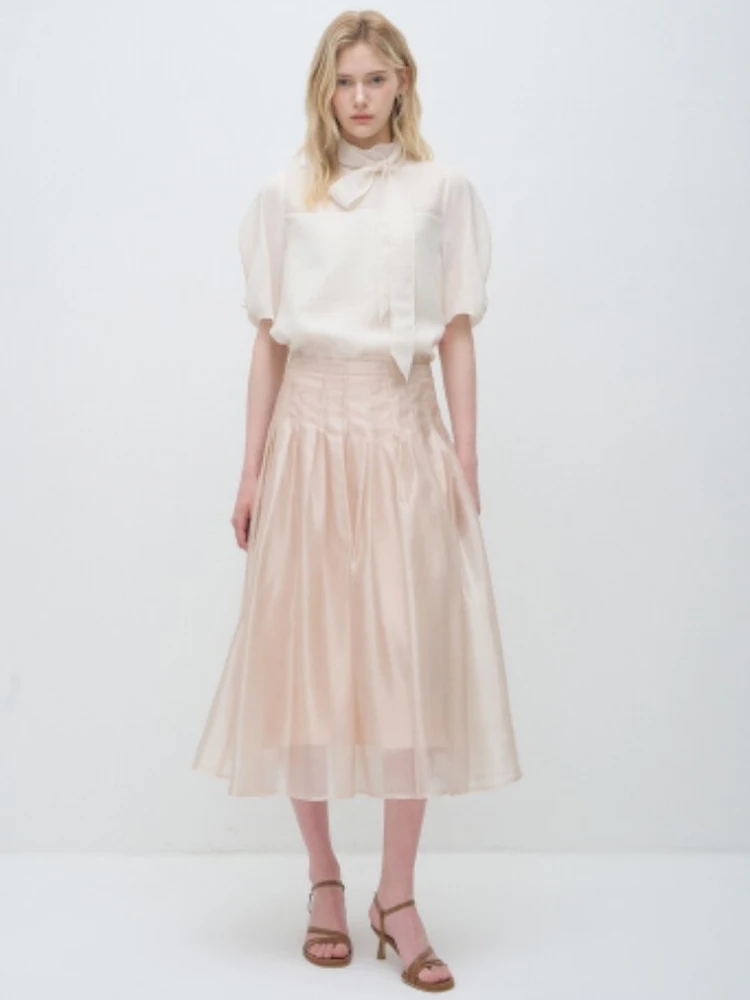 

Elegant Fashionable High Waist A-Line Mesh Half Skirt Korean Style Summer New Arrival Slimming Midi Length Cotton City Commute