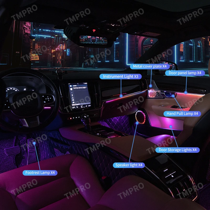 Aplicável para 2016-2023 volvo s90 v90 luzes ambientais do carro decoração interior automotivo 64 cores led sistemas de assistência de segurança