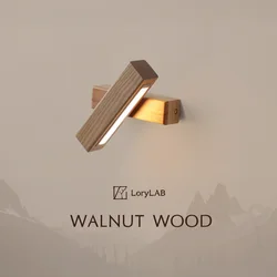 Walnut Wood Rotatable Push Switch, Modern Art Wabi-Sabi Vintage, Wall Sconce Light for Living Room, Dining Room, Bedroom, Study