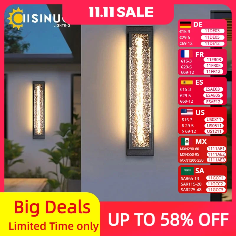 

Dimmable LED Porch Wall Sconce Outdoor Stainless Steel Anti Rust Garden light Black 85v 265v for Villa Garage Courtyard Decorati