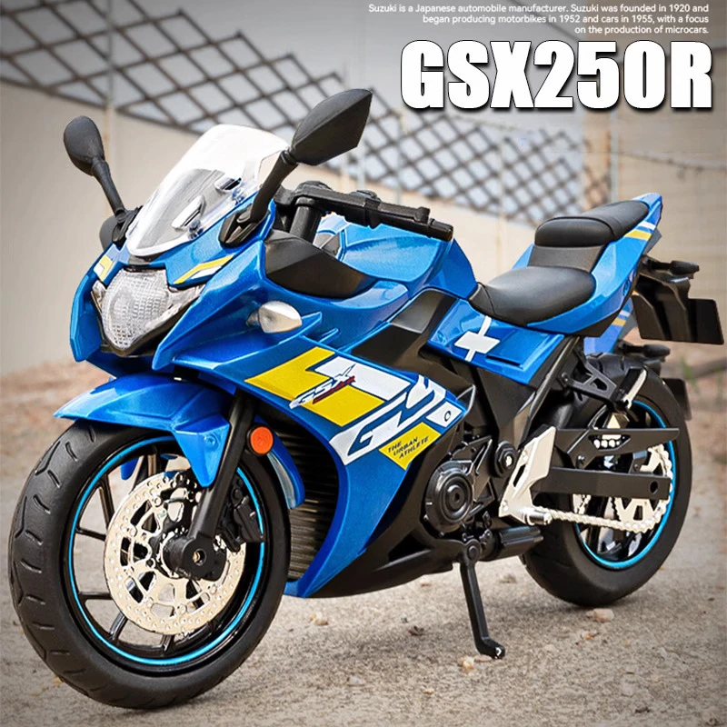 Suzuki GSX250R-motocicleta de aleación fundida a presión, modelo de juguete, colección de vehículos, sonido y luz, todoterreno, autociclo, coche de juguete, 1:12