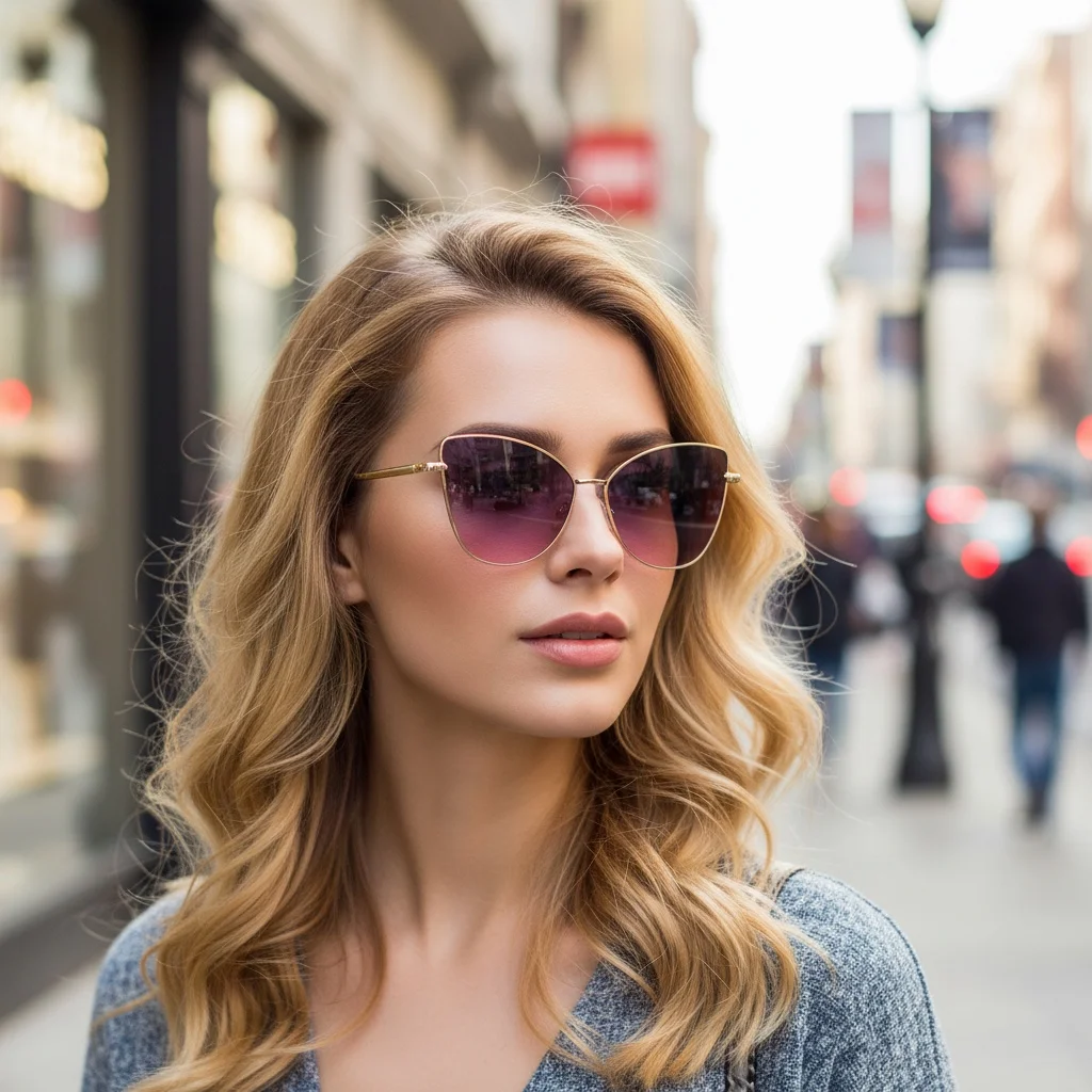 Trendige Cat-Eye-Sonnenbrille mit High-End-Design, Sonnenschutz & UV-Beständigkeit, Alltags-Streetwear Metallbrille 8390