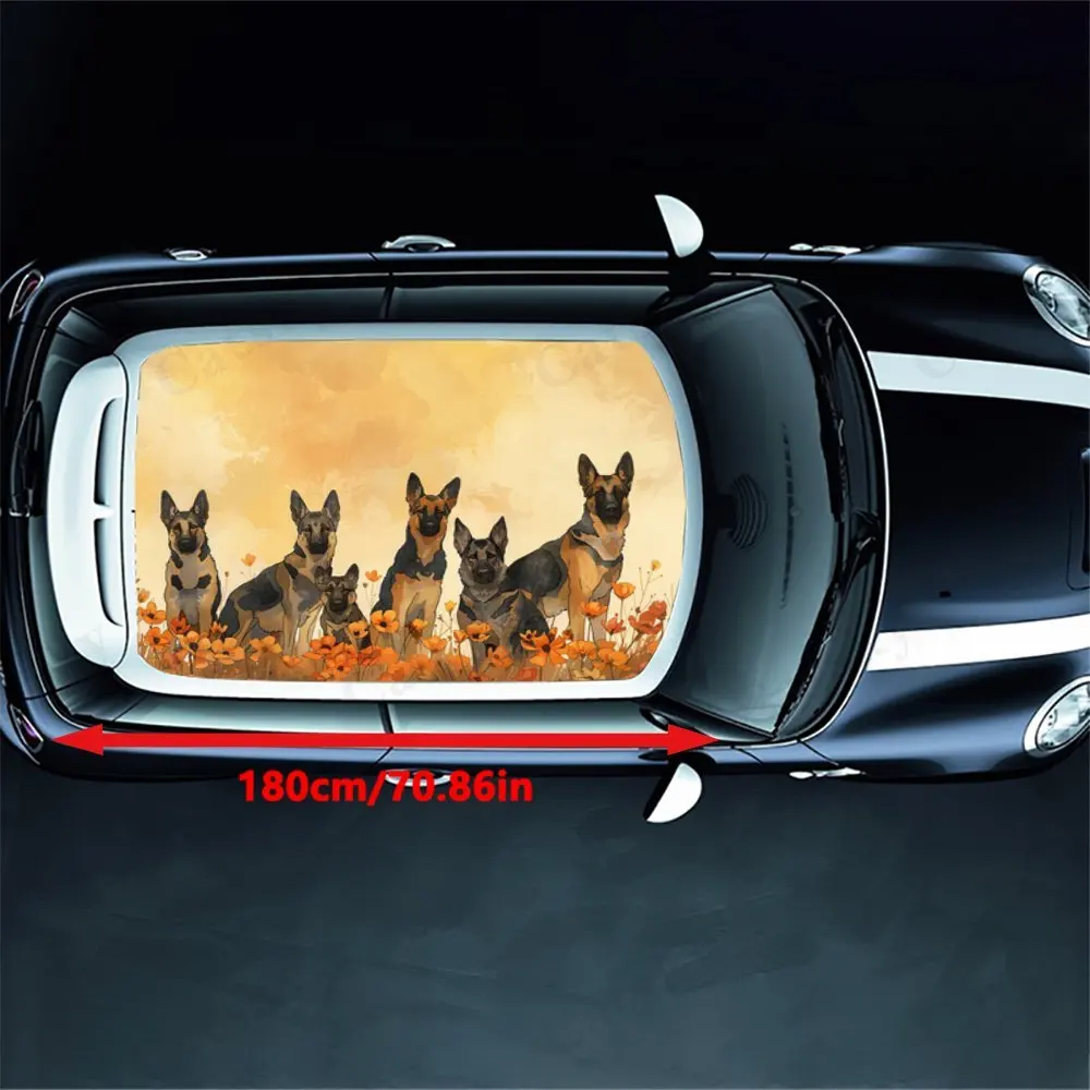 Cozy Dog Portrait with Floral Car Roof Sticker PVC Self Waterproof stick , Striking Auto Exterior Accessories Decoration Protect