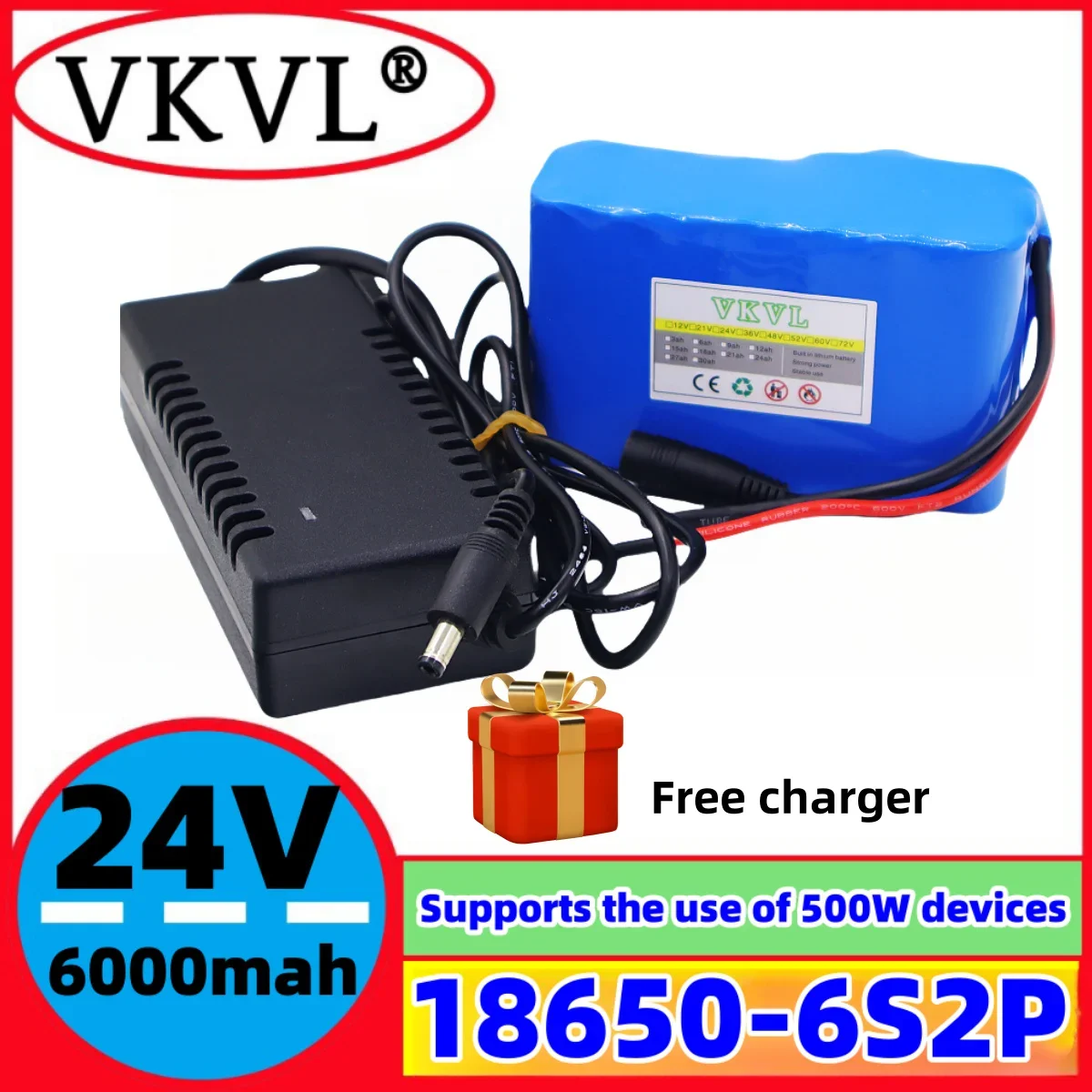 

Air fast transportation18650lithium battery pack24V25.2V battery6S2P 6AH suitable for 250-2000W motor new full capacity+charger