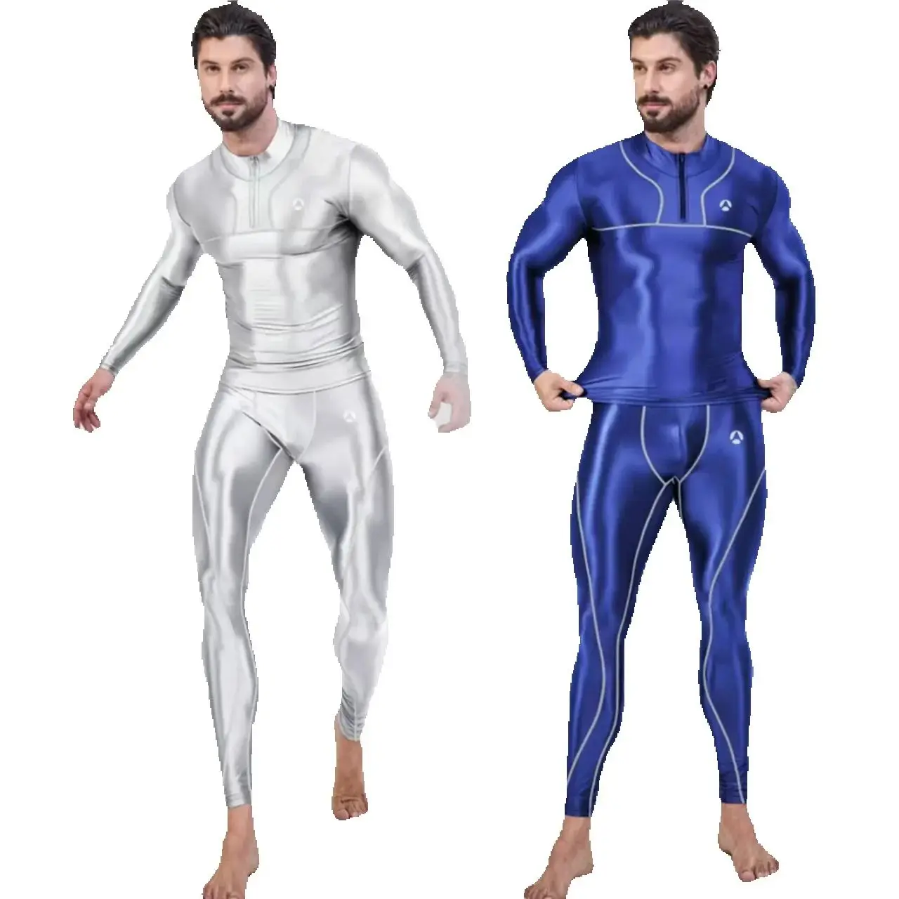 

HYRAX Swimsuit Satin Glossy Long Sleeve Sports Tops Tight Elastic Fitness Pants sweatpants ﻿Running Leggings Men's diving suit