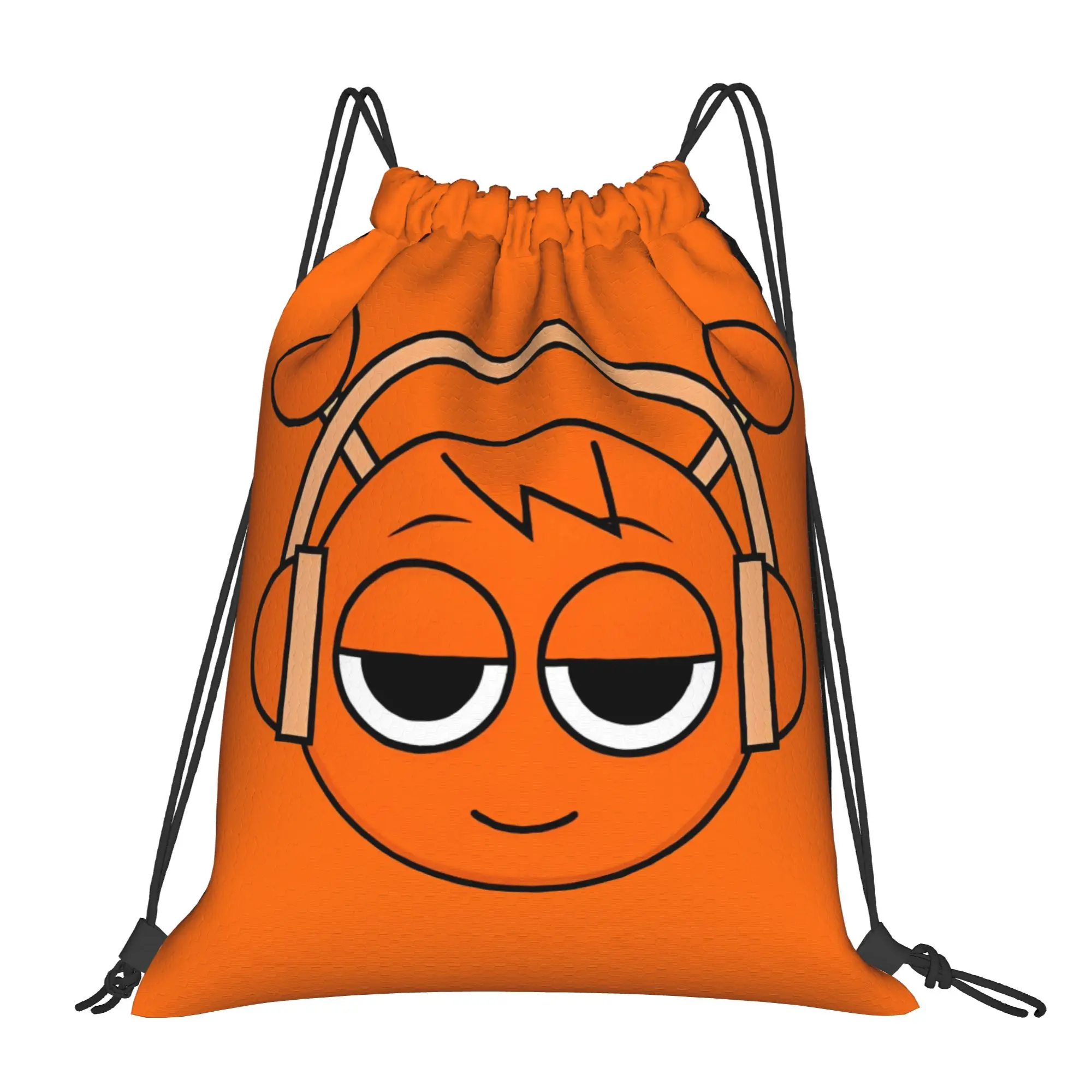 Sprunki Happy Oren (Orange) Head Drawstring Backpack Gym Sports Sackpack Game String Bags for Hiking 36cm (W) x 43cm (H)