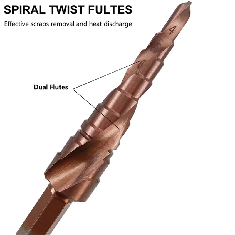 M35 5% кобальтовое ступенчатое сверло из быстрорежущей стали для металла HSS CO 4-12 мм ступенчатое сверло с шестигранным хвостовиком конусный