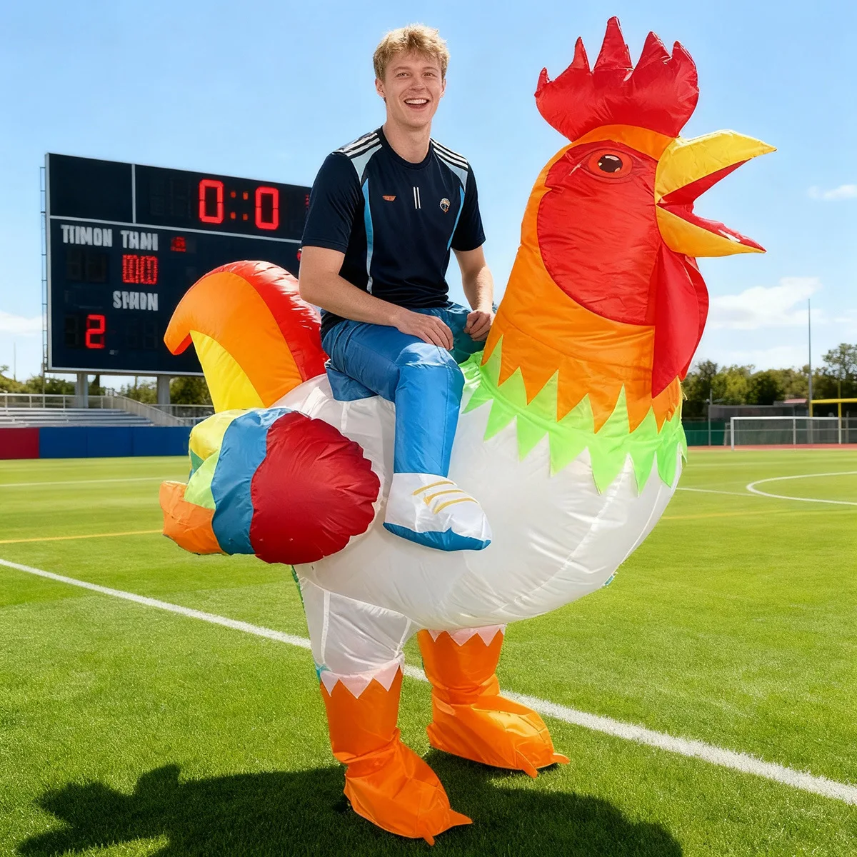 Disfraz Inflable de Gallo Arcoíris para Fiestas de Halloween, Tallas para Adultos/Niños, Material de Poliéster, Traje Inflable de Gallo