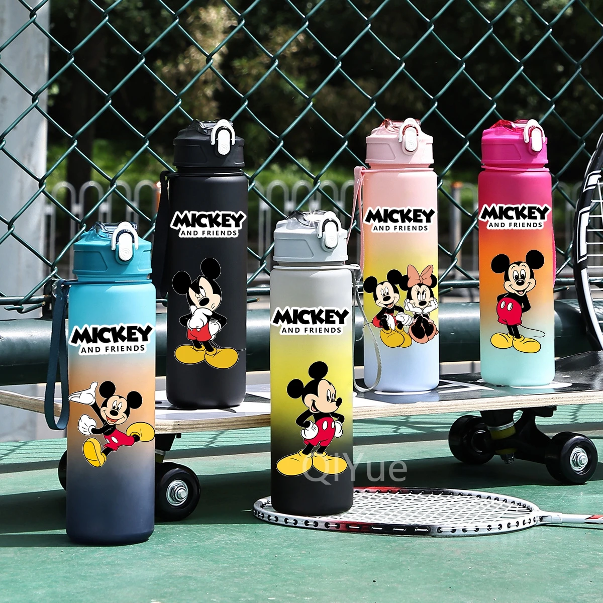 Disney Mickey Mouse Water Cup Plastic Straw Sports Water Bottle High Value Outdoor 750Ml Large Capacity Camping Drinking Tools