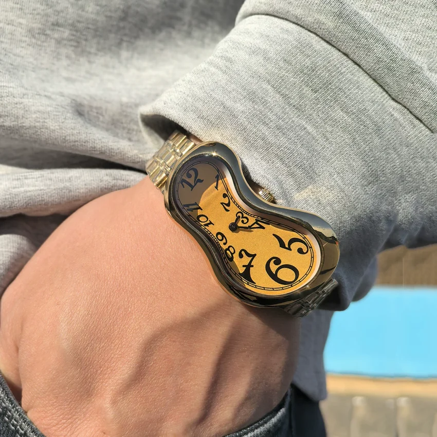 Luksusowy męski zegarek kwarcowy Vintage Cash Creative Melting Twisted Watches dla kobiet, nieregularna koperta, skórzany pasek, zegarek w stylu Y2K Ins.