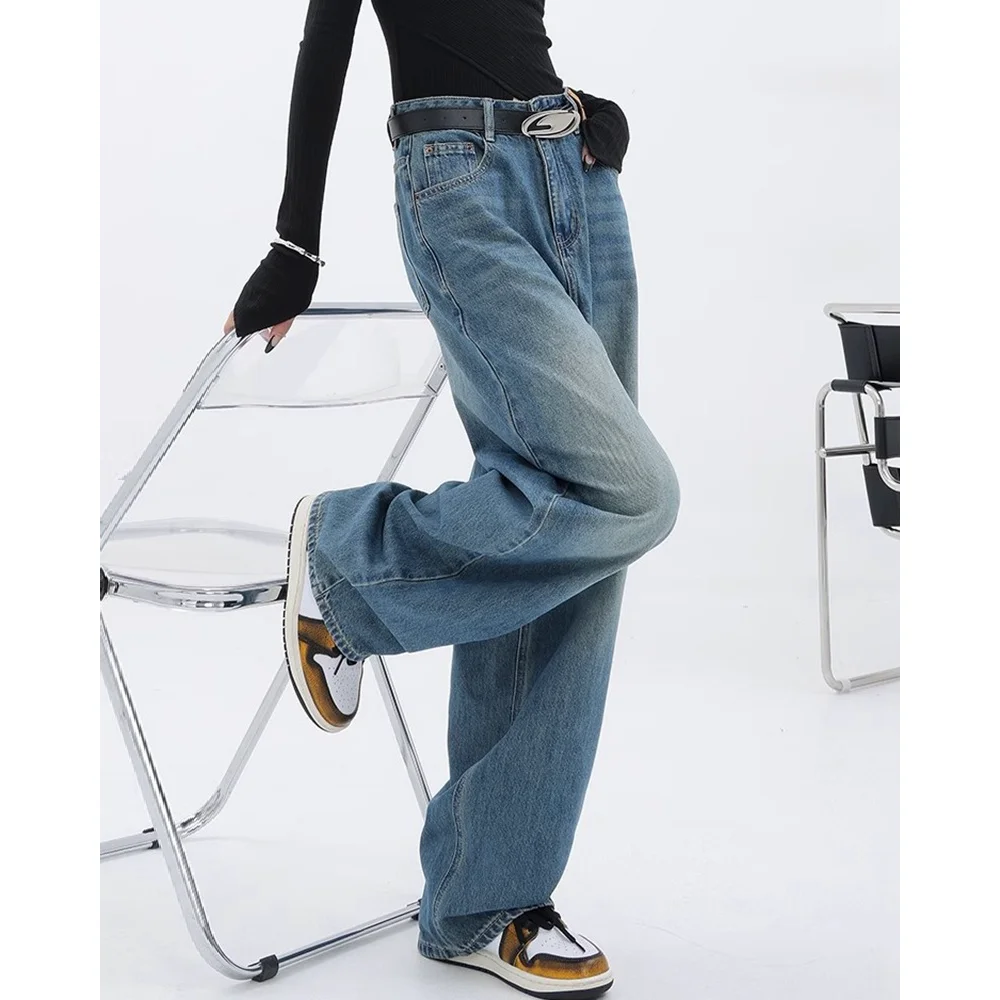 Women's Vintage High-Waisted Straight Wide-Leg Denim Jeans‌ - 2025 Summer Distressed & Washed Casual Comfort Fit