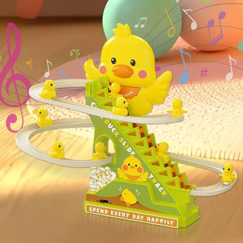 البط الصغيرة تسلق اللعب البط المسارات الشريحة مجموعات الالعاب مع الموسيقى التعليمية التفاعلية الحيوان الكرتون سباق متعة للأطفال