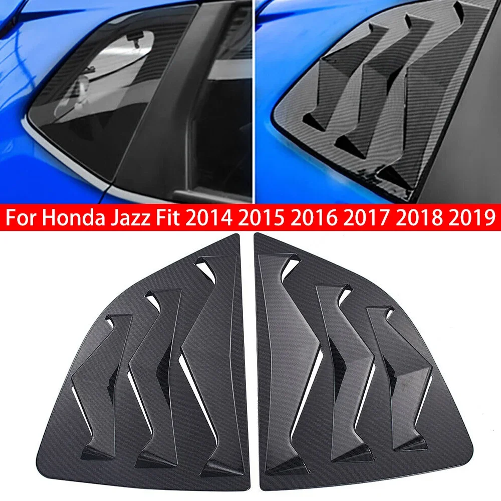 Car Rear Louver Window Side Shutter Cover Trim Sticker Vent Scoop ABS Carbon Fiber Gloss Black Auto for Honda Jazz Fit 2014-2019