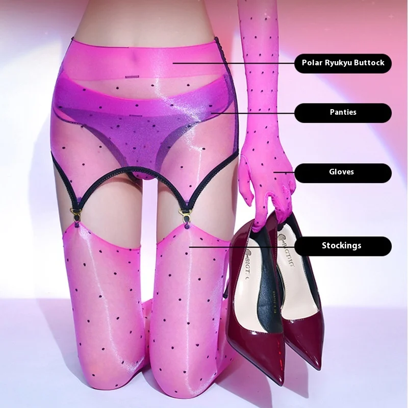 Five-finger Gloves Sexy Underwear 4-piece Set High-elastic Stockings Tights Onesie Aurora Polka Dot Suspenders Stockings