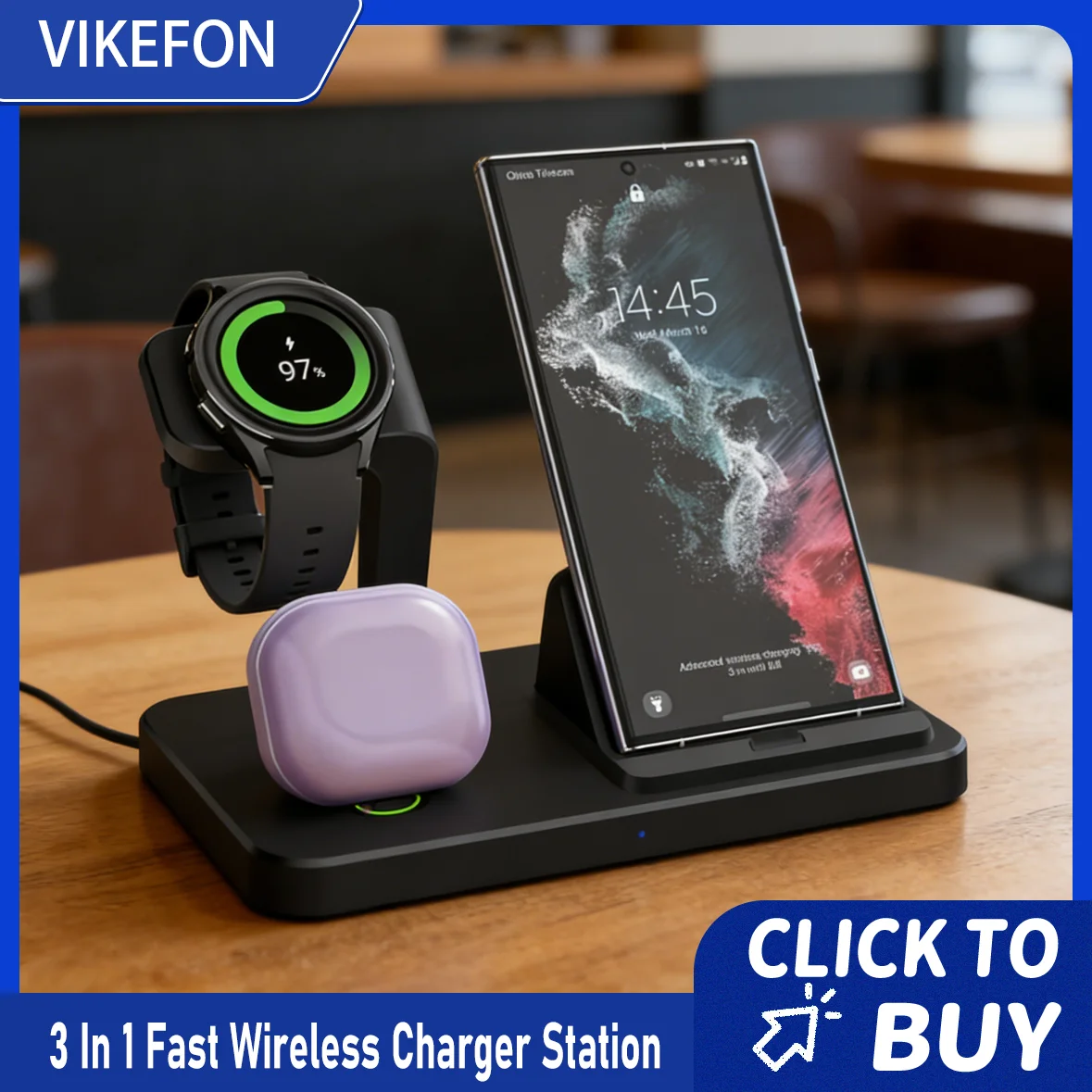 

Беспроводное зарядное устройство 3 в 1 для Samsung S25 S24 S23 для Galaxy Watch 8 7 6 5 Pro 4 3 Buds 3 Dual Type C Ports Станция быстрой зарядки