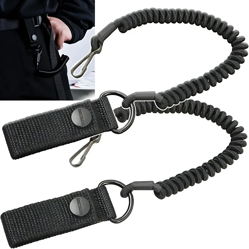 1/2pcs Tactical Anti-lost Elastic Lanyard Rope Military Spring Safety Strap Gun Rope Key Ring Chain Flashlight Hunting Tool