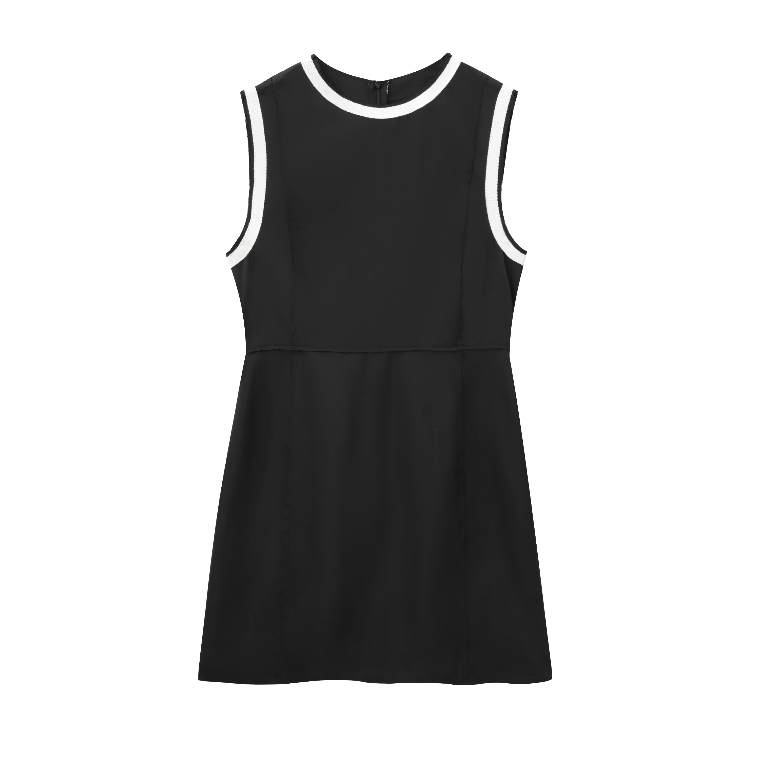 Tangada 2025 Women Black Dress Zipper Sleeveless Ladies Mini Dress PS0147