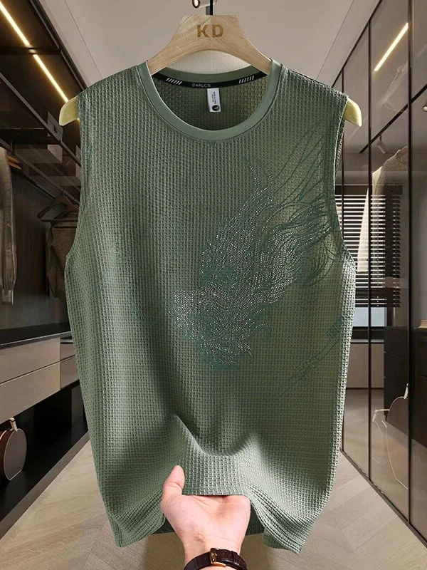 قميص رجالي جديد لعام 2025 بدون أكمام من الحرير الجليدي برقبة مستديرة مطبوع رقيق وخفيف يمتص الرطوبة أنيق للصيف ملابس كاجوال #2