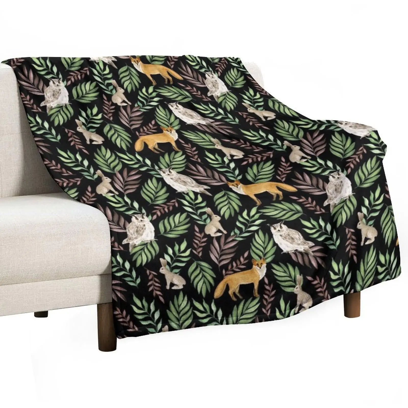 

Foxes, owls, rabbits. Black pattern Throw Blanket warm winter Luxury Brand for winter For Decorative Sofa Blankets