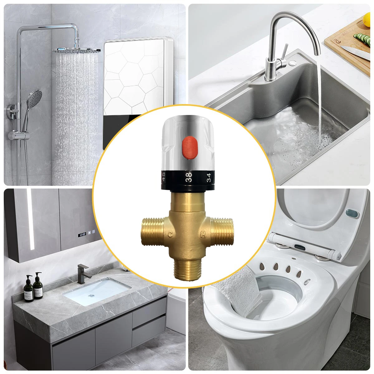 G1/2 Bathroom Shower Faucet Brass Thermostatic Mixer Valve Static Pipe Thermostat Faucets Water Temperature Control Bidet Shower