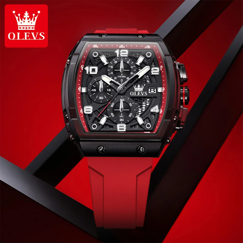 OLEVS 2976 New Mens Watch  Silicone Strap Quartz Watch Hollow Out Watches Waterproof Luminous Sports Watches For Men Original