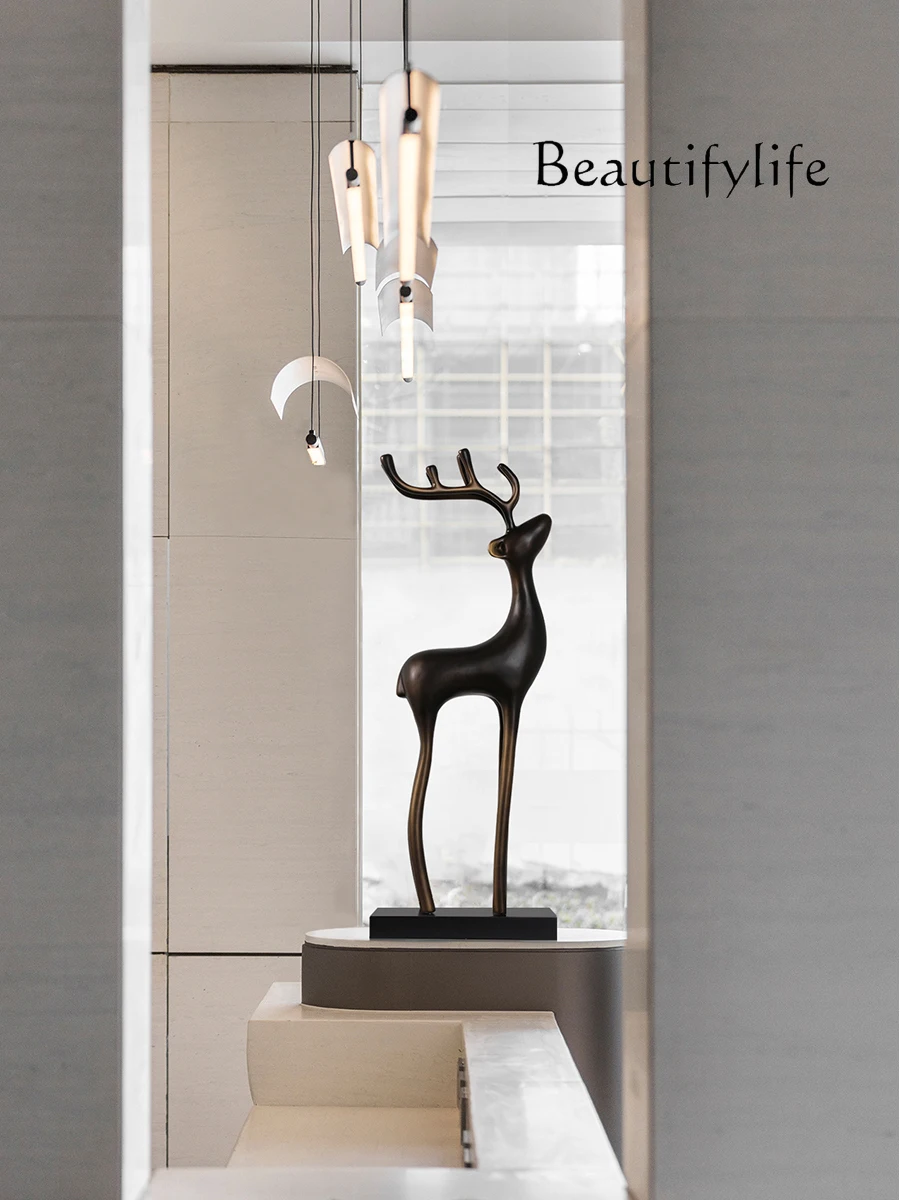 

Lucky Deer Hotel Decoration Living Room Entrance Home Decoration Light Luxury Wood Sculpture Art Ornament