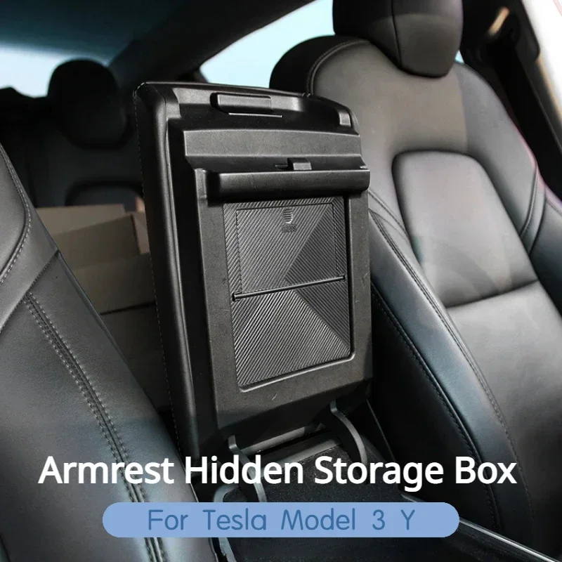 

for Tesla Model 3 Y Hidden Storage Box Central Console Organizer Press-type Armrest Hidden Storage Box Car Interior Accessories