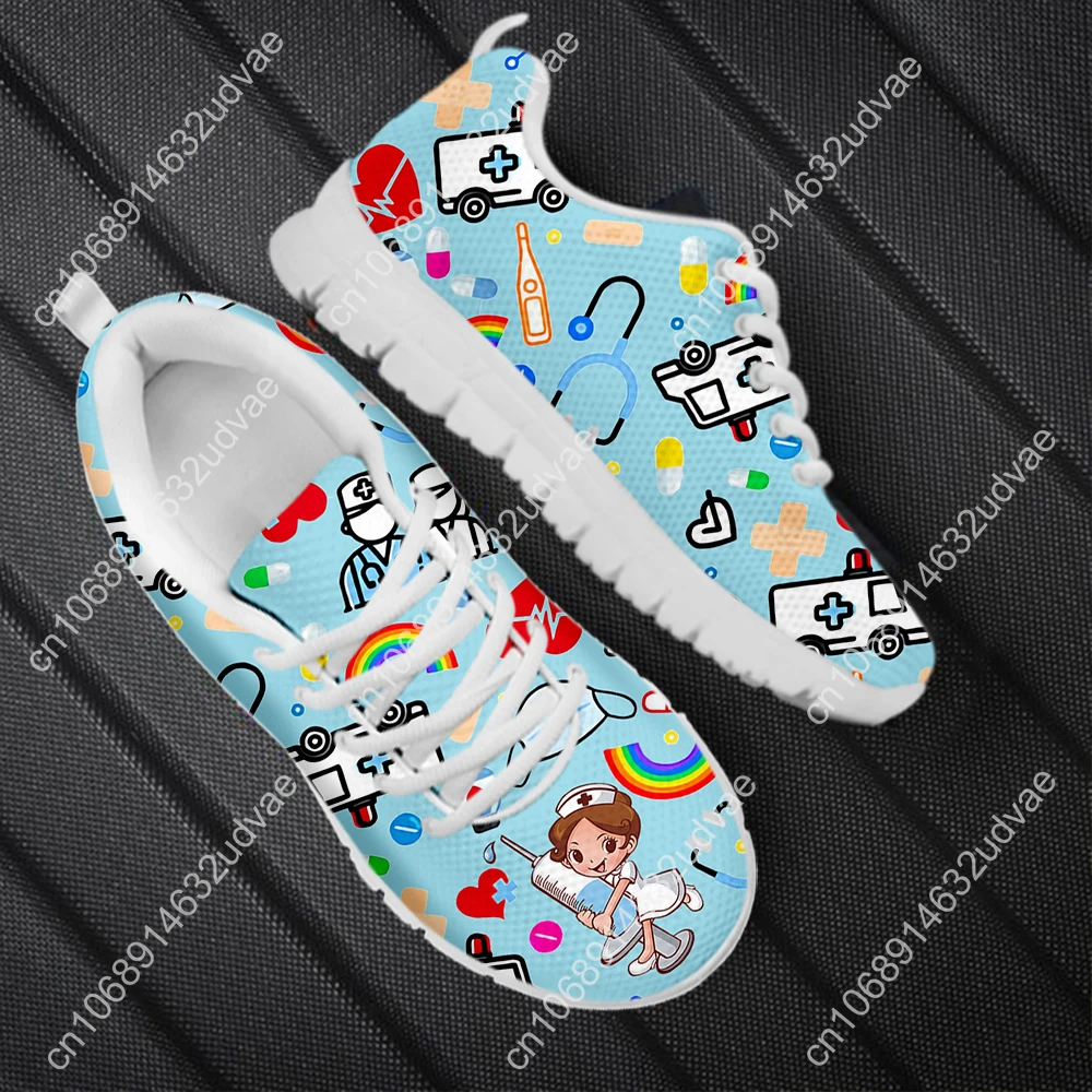 2023 New Nurse Shoes Classic Cartoon Nurse Girls Ambulance ECG Medical Pattern Lace-up Sneakers Outdoor Footwear Hot
