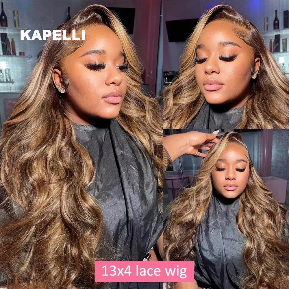 #P427 Highlight Pre Colored Body Wave Human Hair Wigs 13x4 HD Lace Frontal Wig Honey Blonde Human Hair Lace Wigs 100% Raw Hair