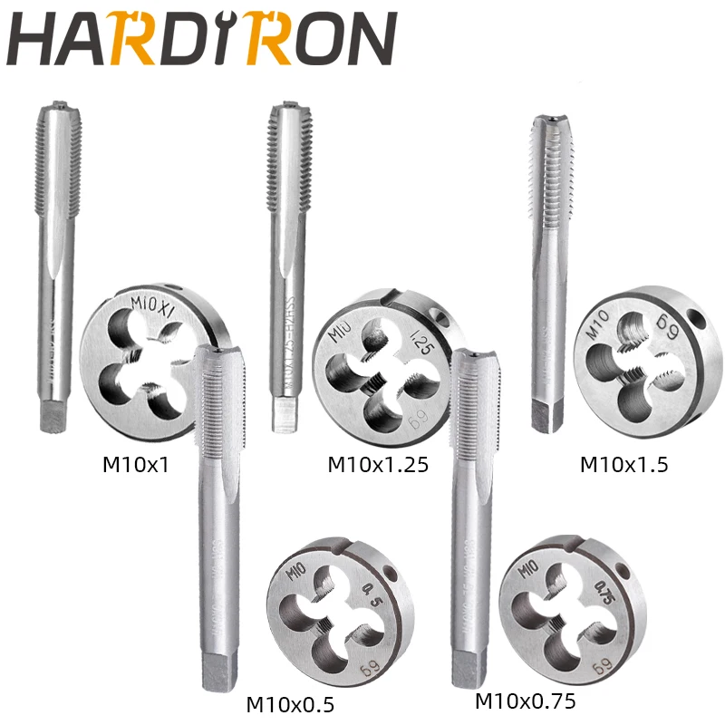 Hardiron M10x0.5 0.75 1 1.25 1.5 Tap and Die Set Right Hand, M10x0.5 0.75 1 1.25 1.5 Machine Thread Tap & Round Die