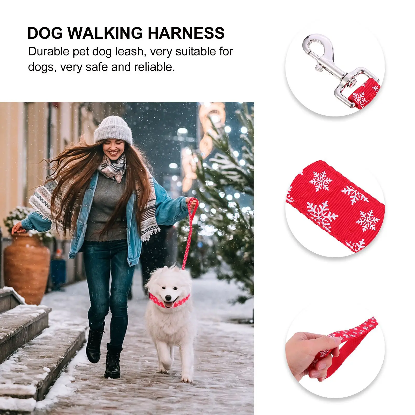 

1Set Pet Leash Collar Set Christmas Pattern Adjustable Size Festive Design Safe Durable for Dogs Pet Leash Collar Set