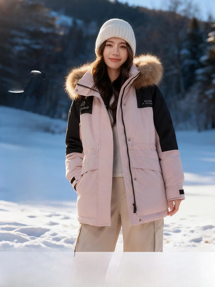 

Snow Fly Spring 2024 Street Style Short Thickened Outdoor Duck down Jacket Hooded Workwear for Men And Women Couples