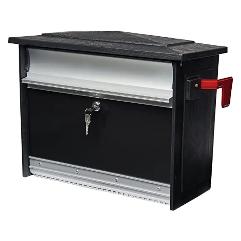 

Aluminum Locking Wall Mount Mailbox Medium Capacity Black Rust-Resistant 14-inch Slot Outgoing Mail Tray Concealed Compartment