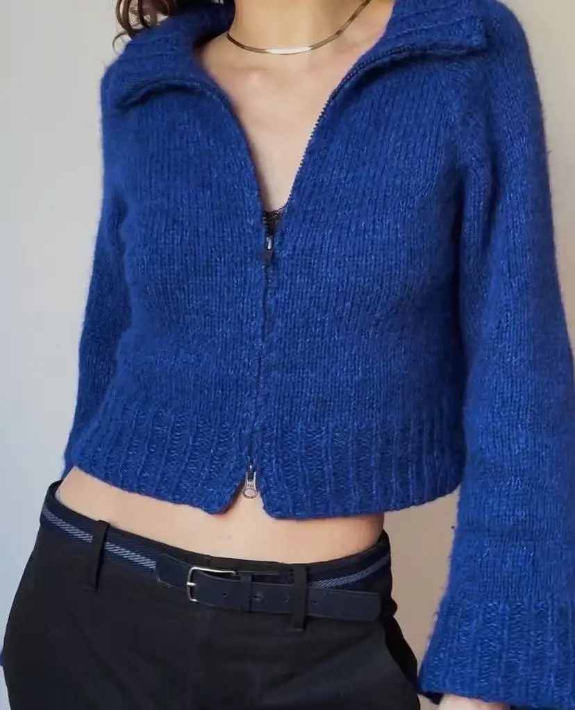 Bold cardigan sweater with niche design, retro and casual style, high neck temperament, slimming and versatile fashion