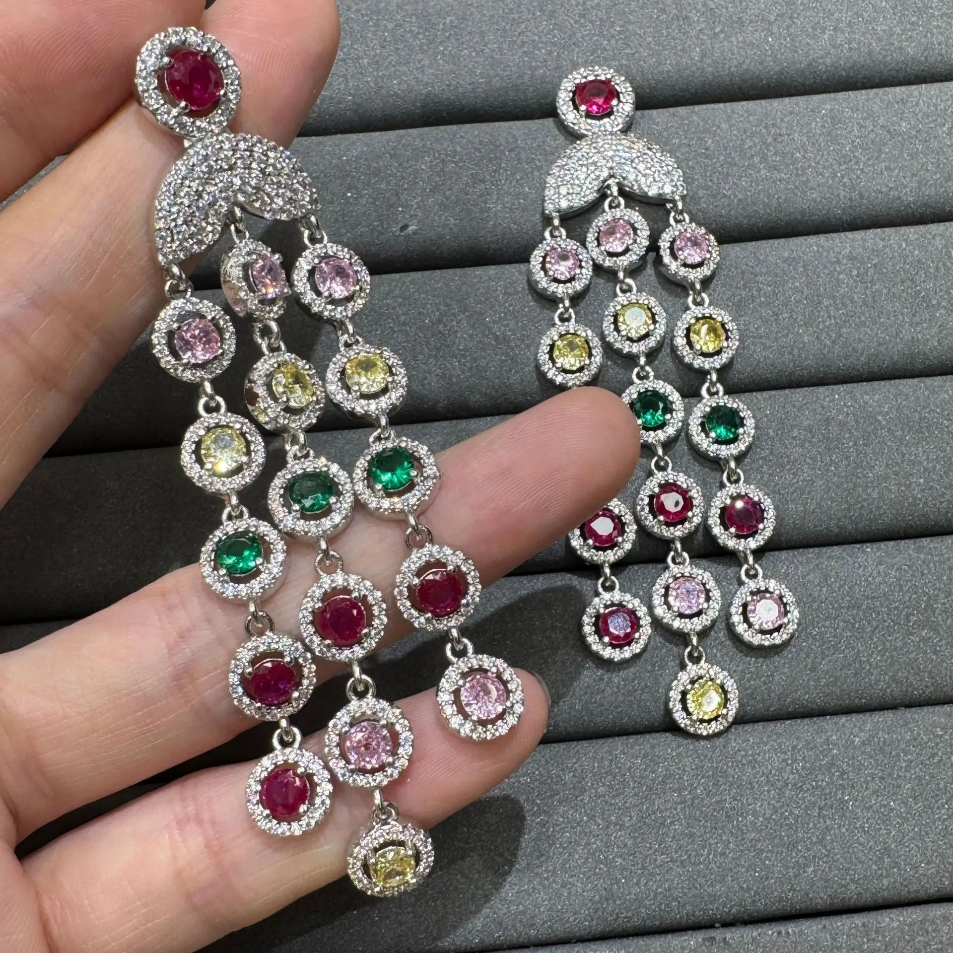 

Multicolor Cubic Zirconia Chandelier Earrings for Women Luxury Tassel Drop Earrings for Wedding Party Gala Events Female Gift