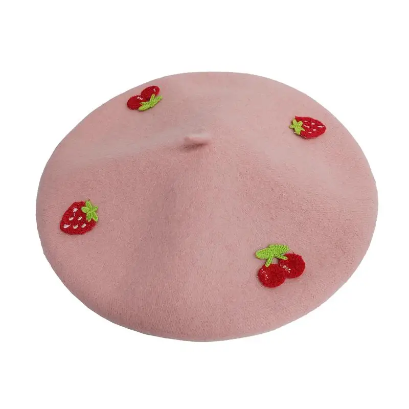 RH Girls Women Fashion Leisure Women Wool Beret Artist Hat Family Kids Cherries Strawberry Sweet Woolen Hat