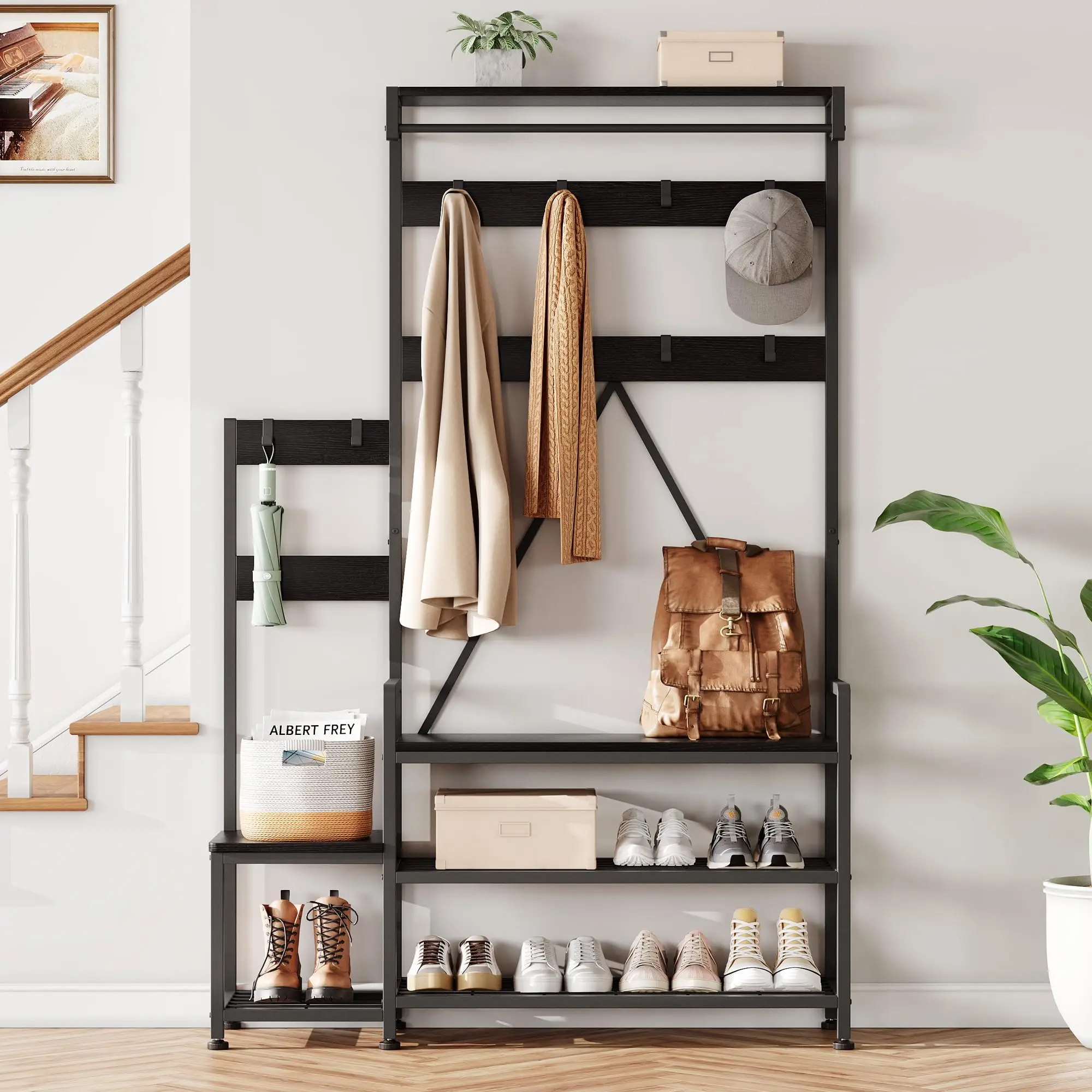 Tree Racks Bar Freestanding Rustic Hall Tree Metal Coat Rack Shoe Storage Bench ...